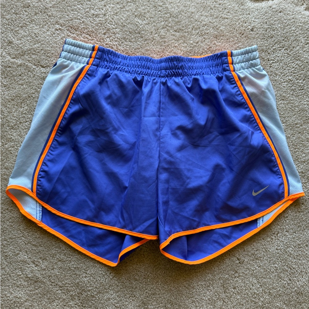 Nike Women's Athletic Shorts in Blue with Orange Trim